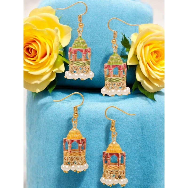 Anouk Set Of 2 Artificial Stones Studded And beaded Dome Shaped Jhumkas