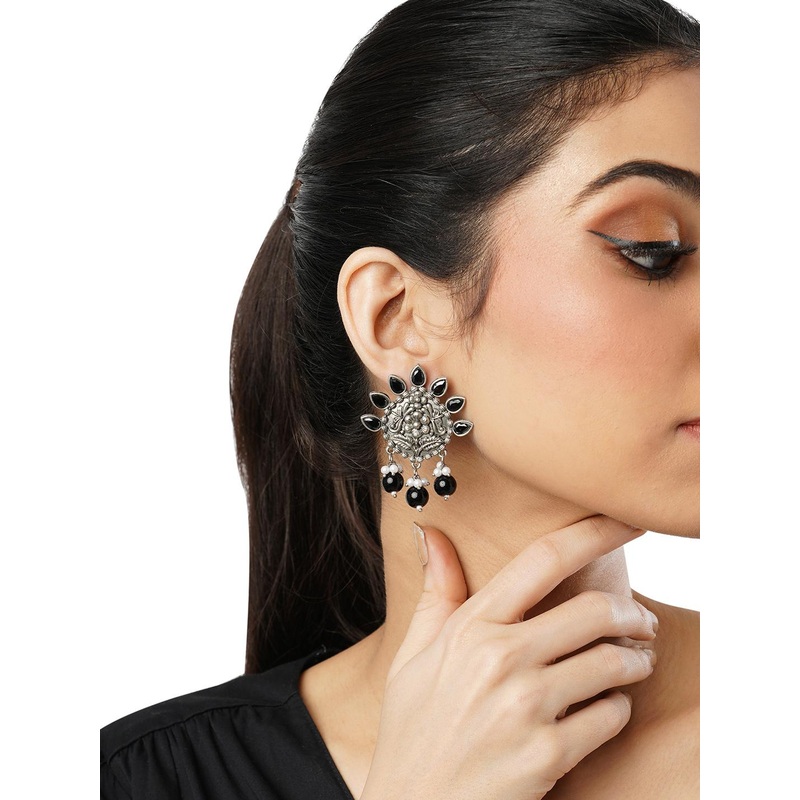 Anouk Stone Studded & Beaded Floral Studs Earrings