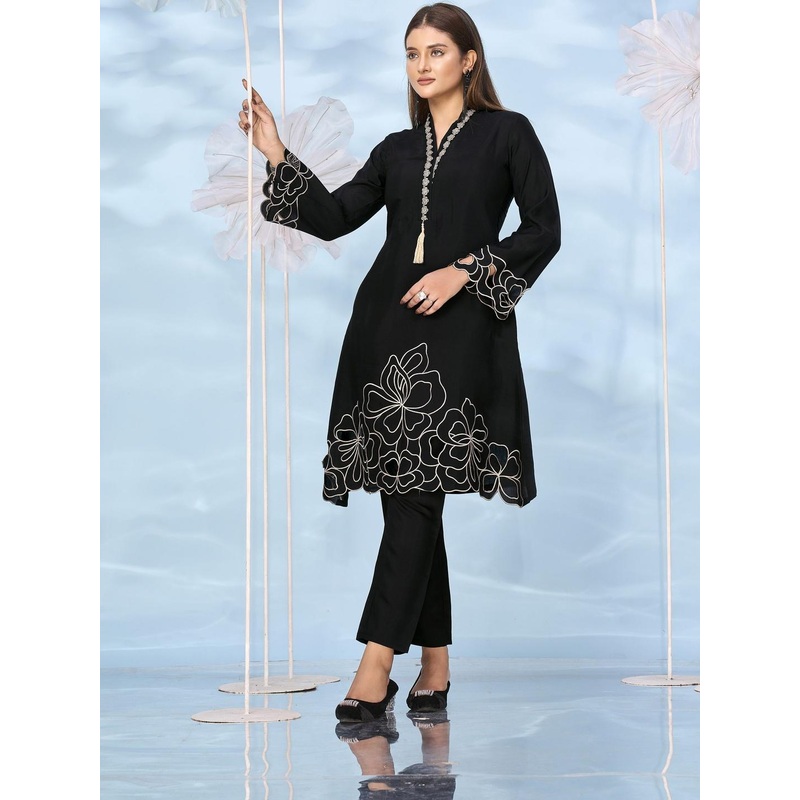 Anouk Women’s Black Embroidered Kurta With Trouser