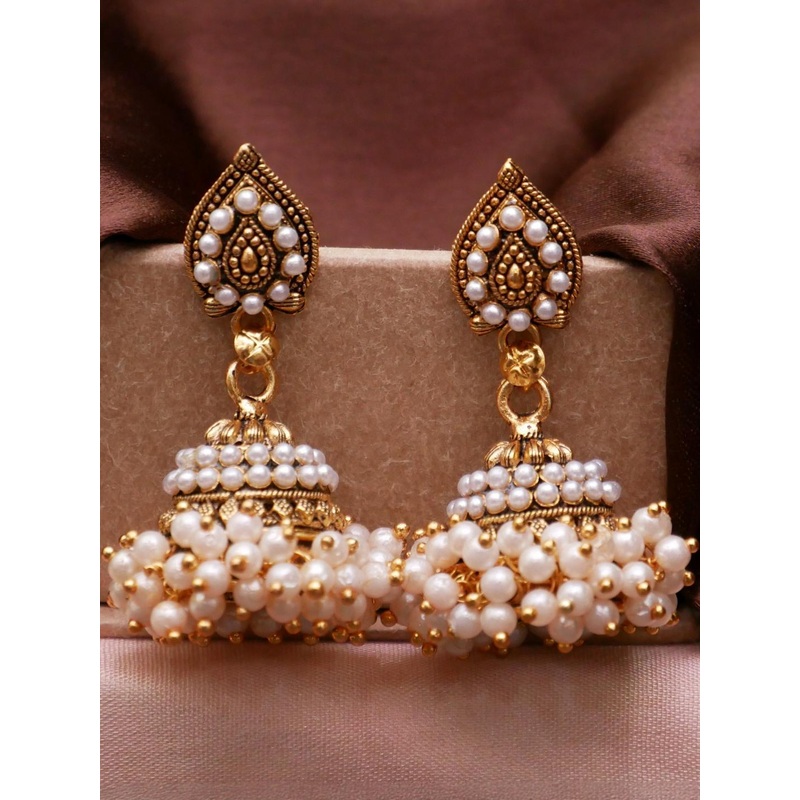 ANTICO Gold-Plated Teardrop Shaped Jhumkas Earrings