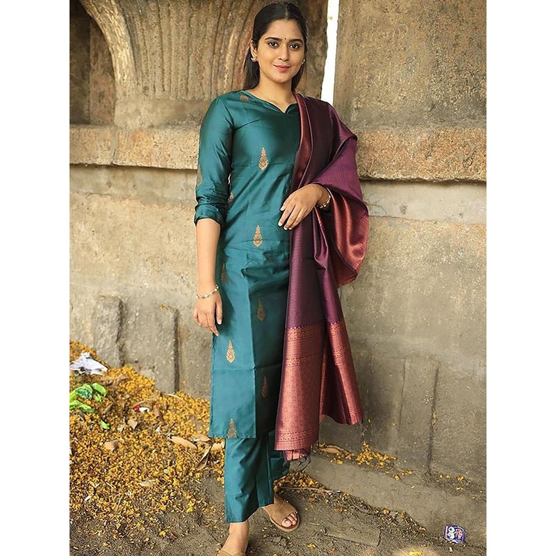 BAESD Sweetheart Neck Ethnic Motifs Woven Design Jacquard Straight Kurta