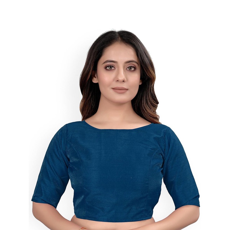 HERE&NOW Silk Boat Neck Padded Saree Blouse