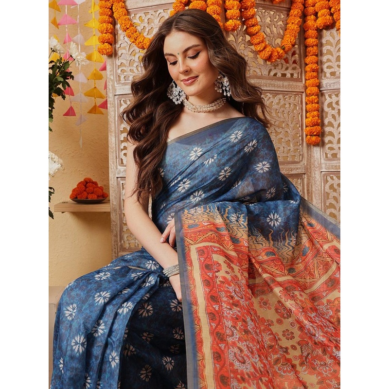 Silk Land Ethnic Motifs Printed Ready To Wear Saree