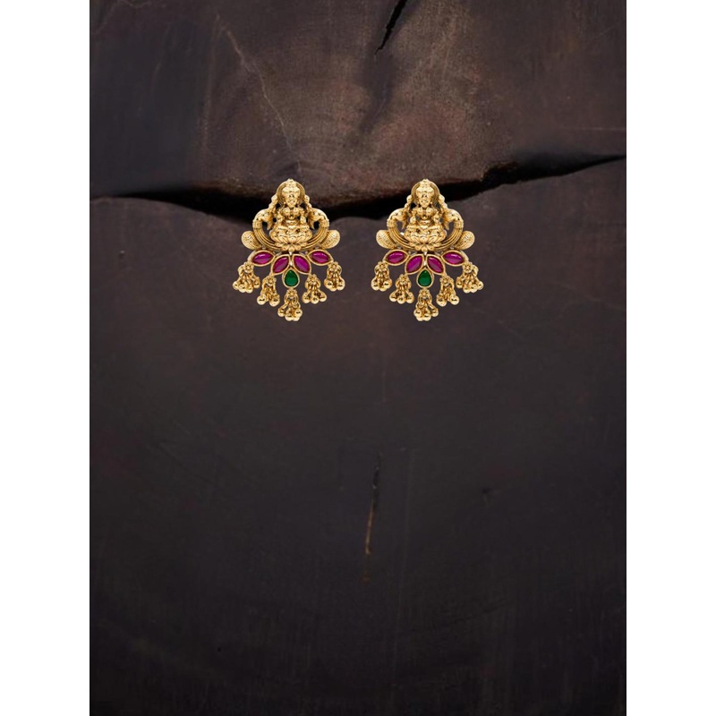 South Temple Jewellery Gold-Plated Artificial Stones And Beaded Contemporary Drop Earrings