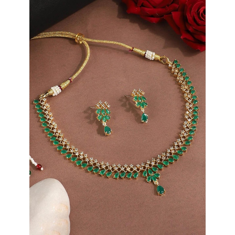 StileAdda Gold-Plated AD-Studded Jewellery Set