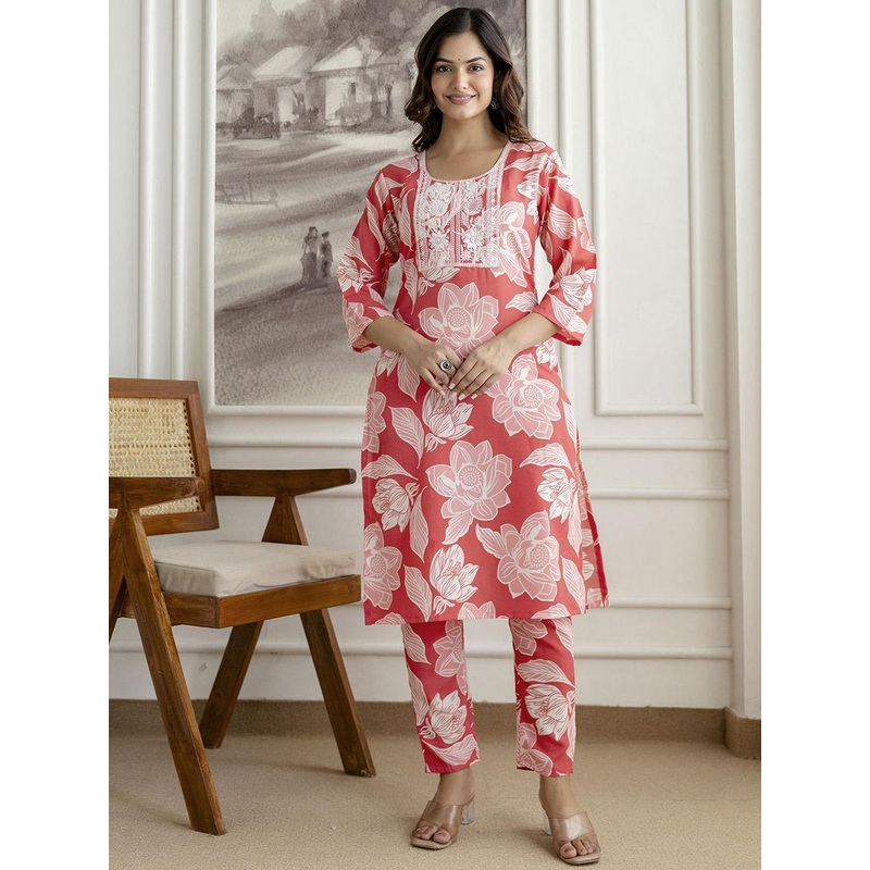Trendmalls Women Floral Printed Kurta with Trousers