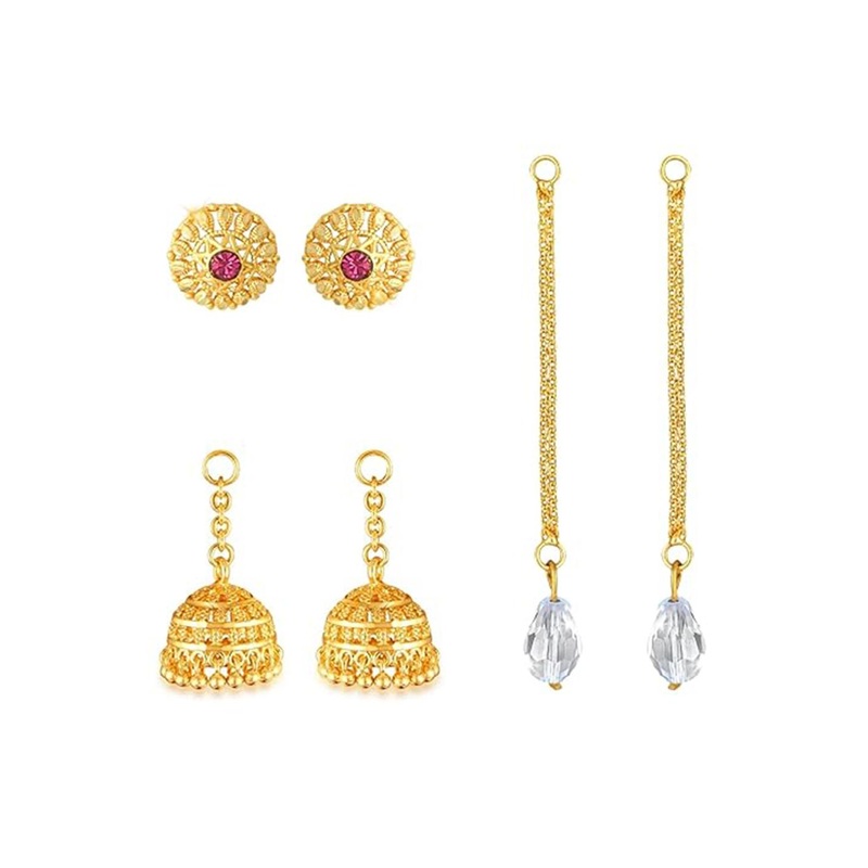 Vighnaharta 3 IN 1 Gold-Plated Stud Earrings With Removable Jhumki & Chain Drop