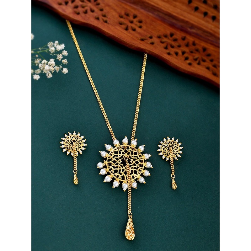 Voylla Nazakat Aara Gold-Plated Pearl Beaded Necklace Set