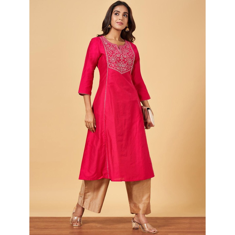 YU by Pantaloons Ethnic Motifs Embroidered Yoke Design Panelled A-Line Kurta