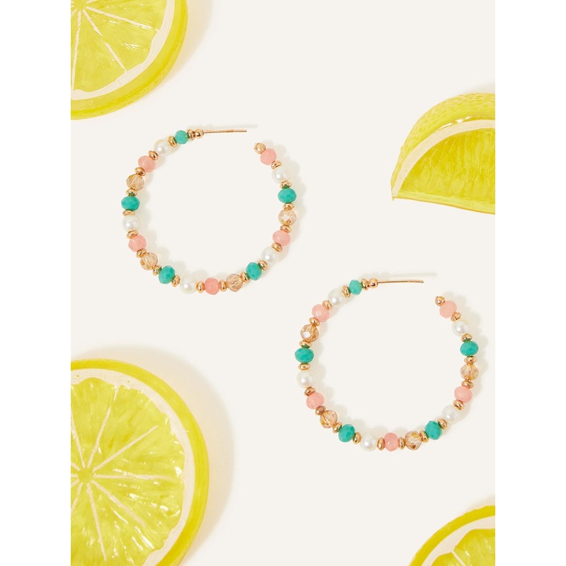 Accessorize London Women Small Coral Beaded Hoop Earrings