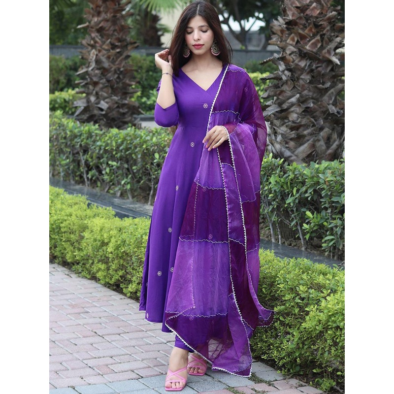 DIVASTRI Women Floral Embroidered Regular Kurta with Trousers & With Dupatta