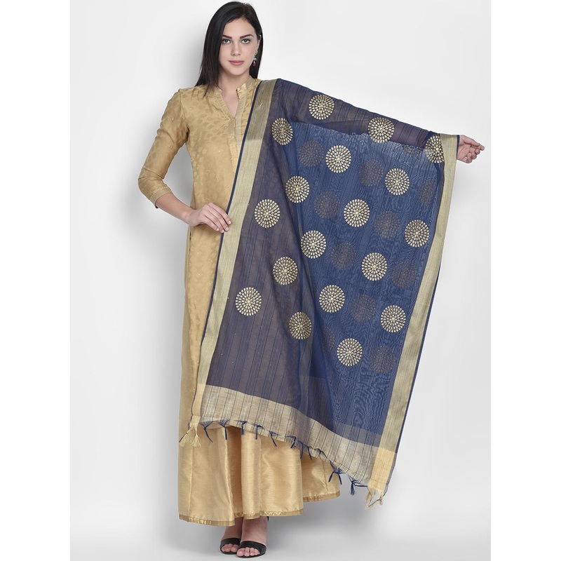 Dupatta Bazaar Women Blue & Gold-Toned Embroidered Dupatta