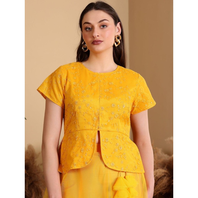 Frolic Rolic Net Embroidered Round Neck Short Sleeves Saree Blouse