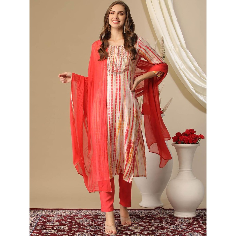 GoSriKi Dyed RegularKurta ,Trousers & Dupatta