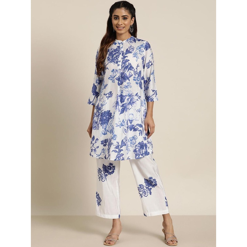 HERE&NOW Floral Printed Mandarin Collar Straight Kurta