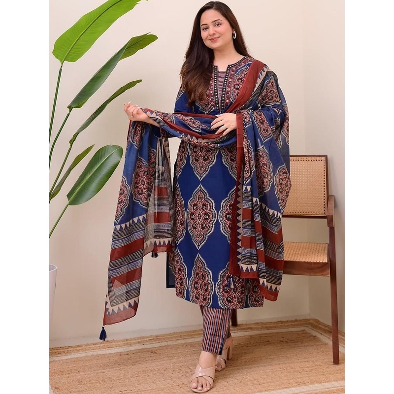 HERE&NOW Women Ethnic Motifs Printed Regular Pure Cotton Kurta Sets