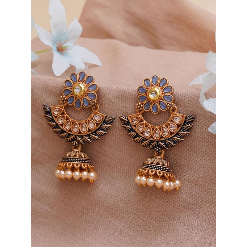 KARATCART Blue & Gold-Plated Classic Jhumkas Earrings