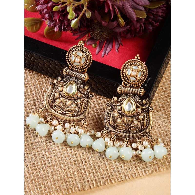 KARATCART Gold-Plated Contemporary Antique Drop Earrings