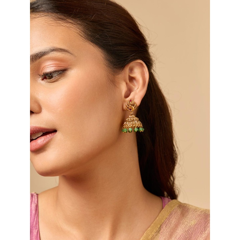 Kushal’s Fashion Jewellery Gold-Plated Artificial Stones & Beads Dome Shaped Jhumkas