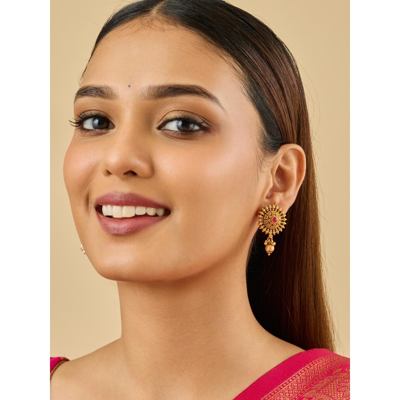 Kushal’s Fashion Jewellery Women Ruby Gold Plated Ethnic Antique Studs
