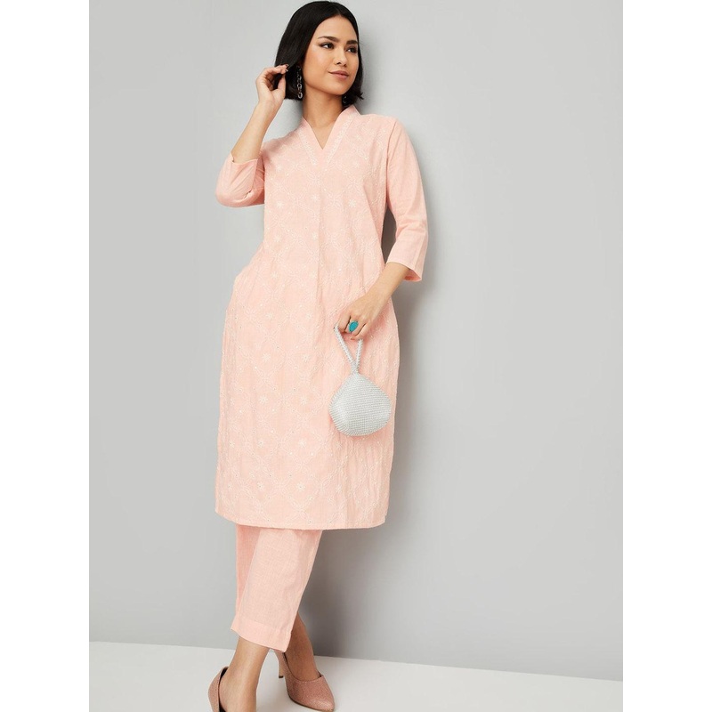 max Floral Embroidered Thread Work Kurta With Trouser