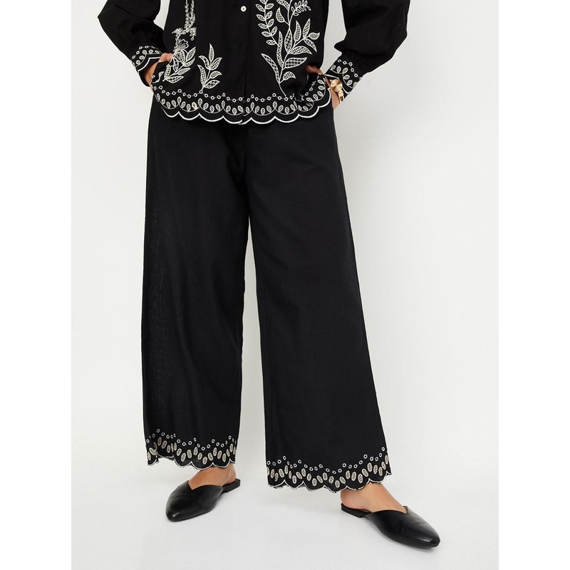max Women Ethnic Motifs Embroidered Straight Palazzos