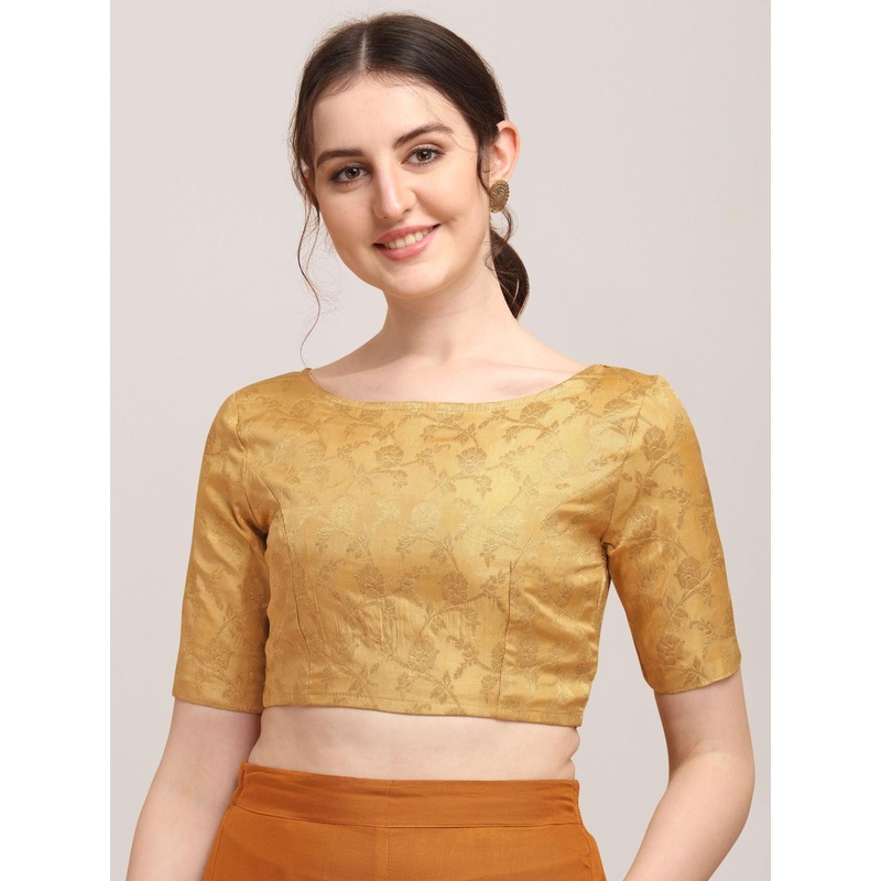Oomph! Woven Design Non Padded Boat Neck Saree Blouse