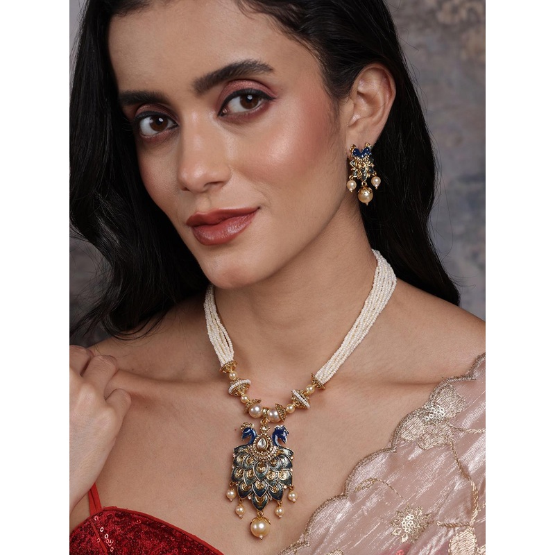 PANASH Women Gold-Plated & Blue Handcrafted Jewellery Set