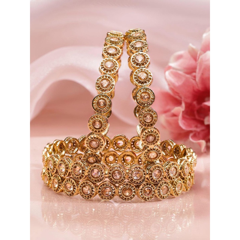 Rubans Set of 4 18K Gold-Plated Light Peach Cubic Zirconia Studded Circular Bangles