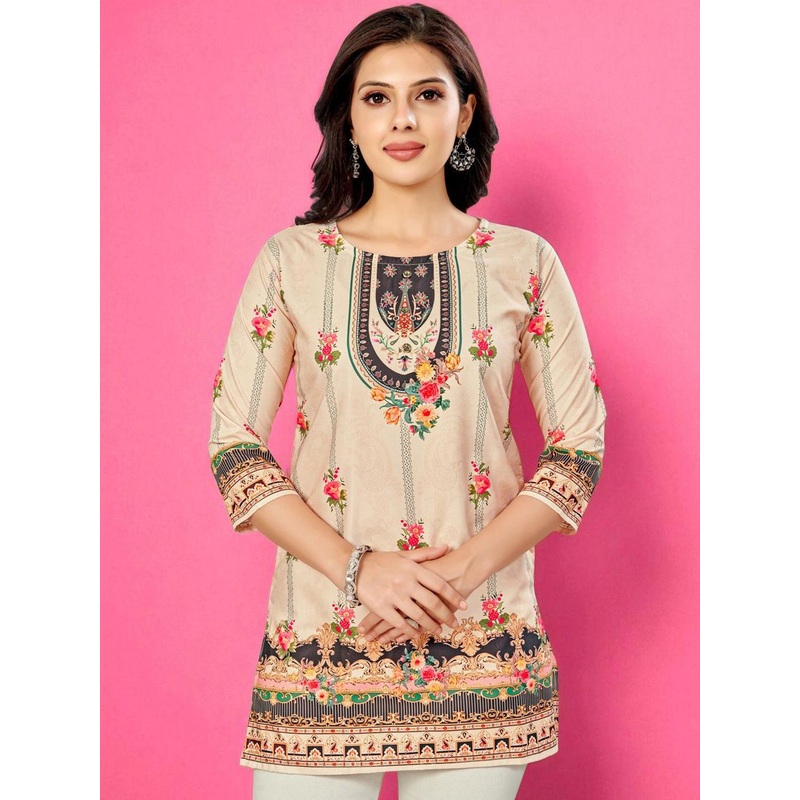 Saree Swarg Floral Printed Round Neck Three Quarter Sleeves Straight Kurti