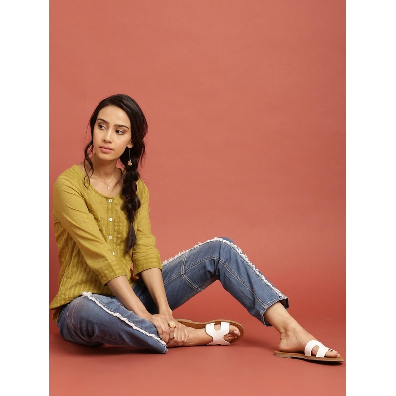 Taavi Lime Green Woven Legacy Pure Cotton Top