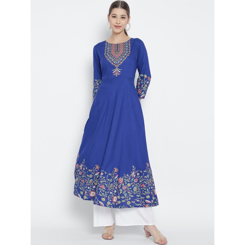 YASH GALLERY Women Blue Floral Printed Anarkali Kurti
