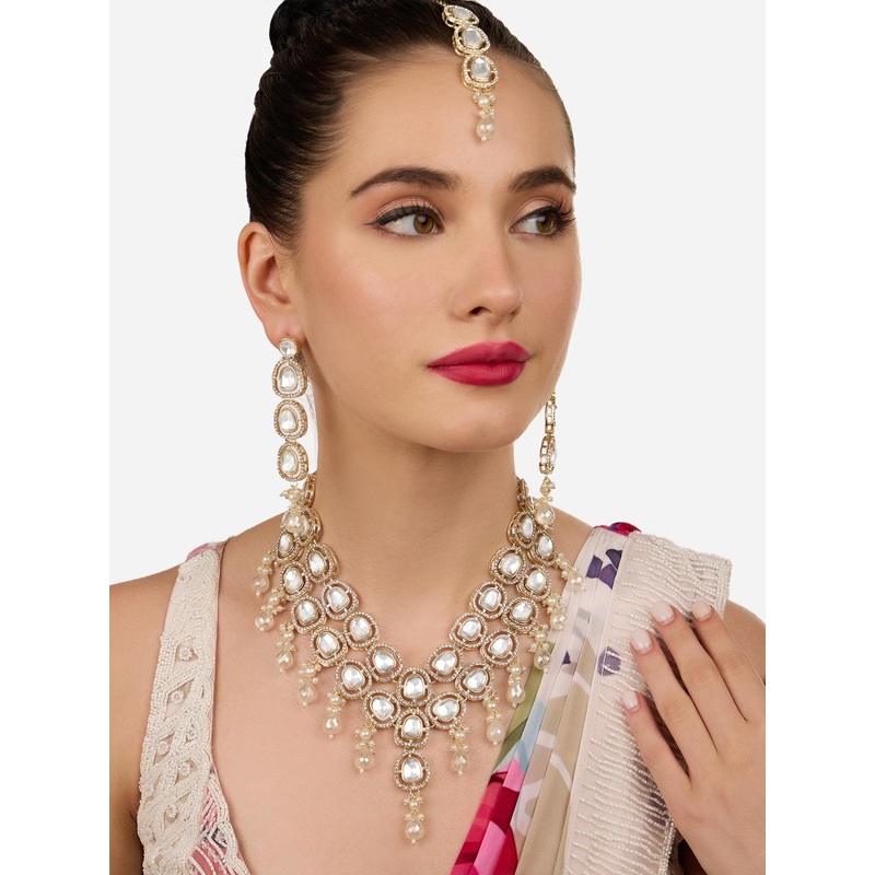 Zaveri Pearls Gold-Plated AD-Studded & Beaded Jewellery Set