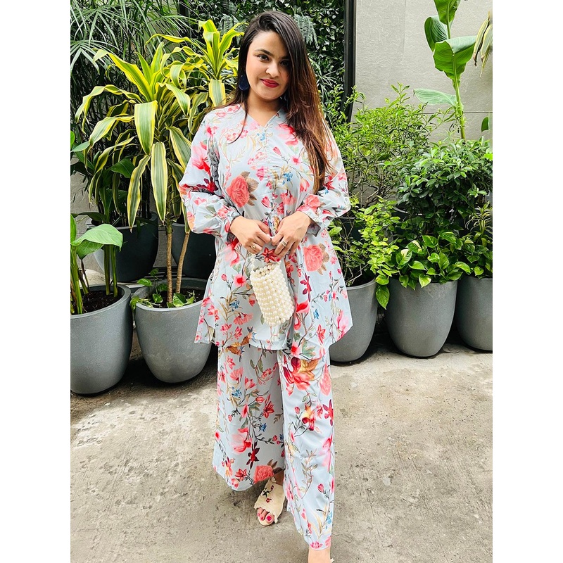 A PLUS BY AHALYAA Women Plus Size Printed Tunic with Palazzos