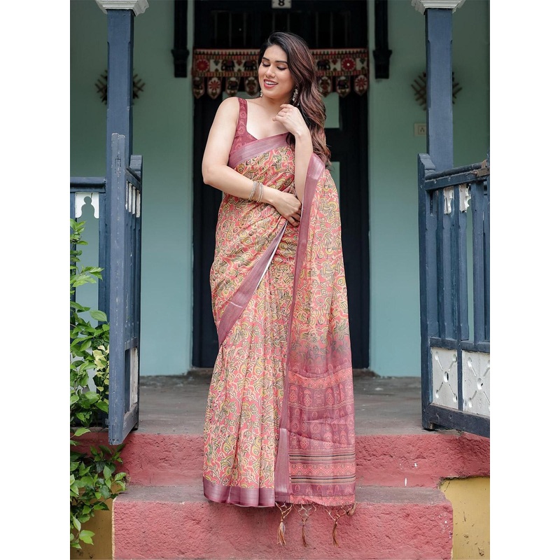 All About You Floral Printed Pure Linen Saree