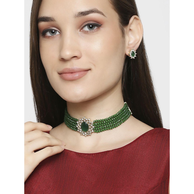 Anouk American Diamond Stones Studded & Beaded Necklace And Earrings