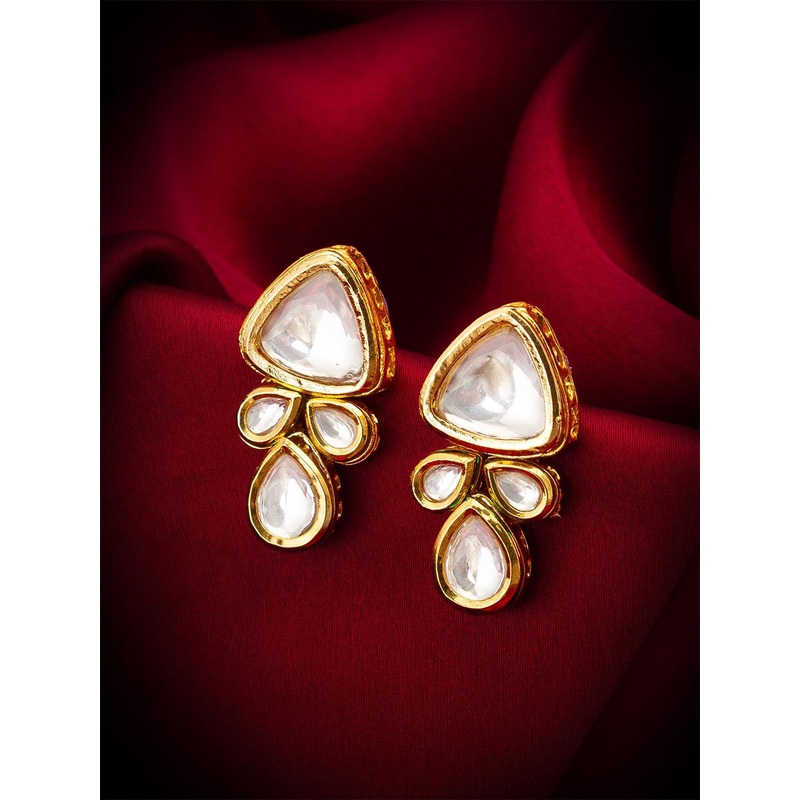 Anouk Gold Plated Kundan Studded Contemporary Drop Earrings