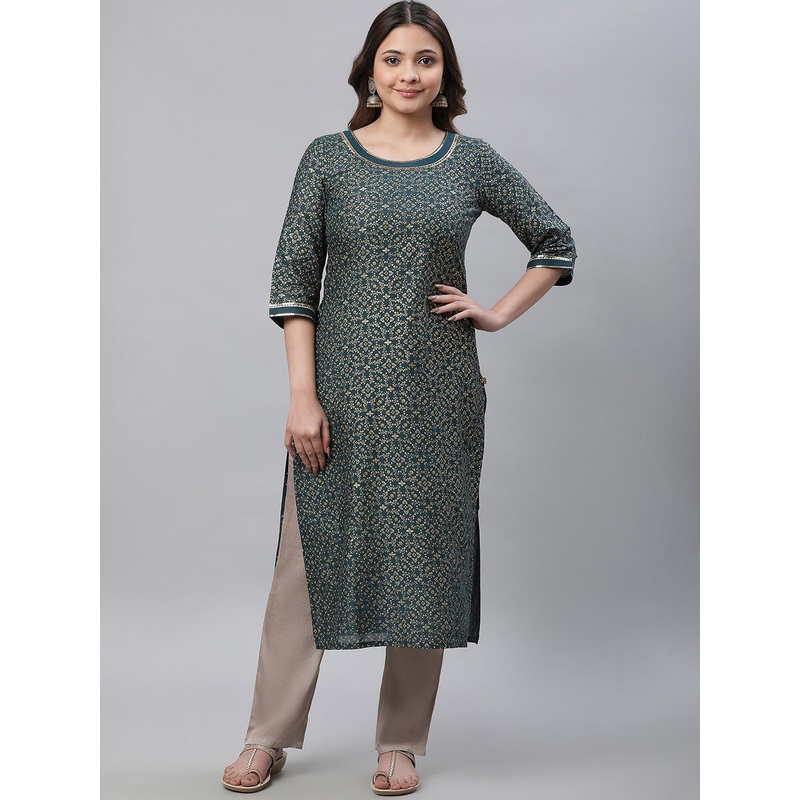 AURELIA Floral Printed Round Neck Cotton Kurta
