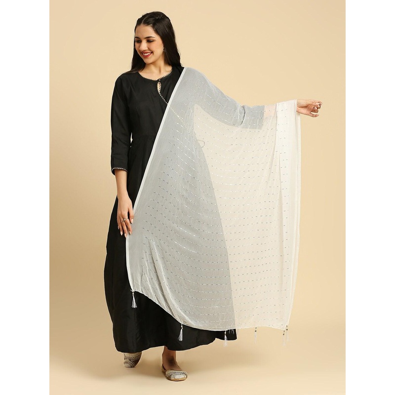 Dupatta Bazaar Striped Sequinned Detailed Chiffon Dupatta