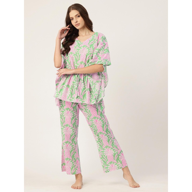 ETC Conversational Printed Pure Cotton Kaftan Night Suit