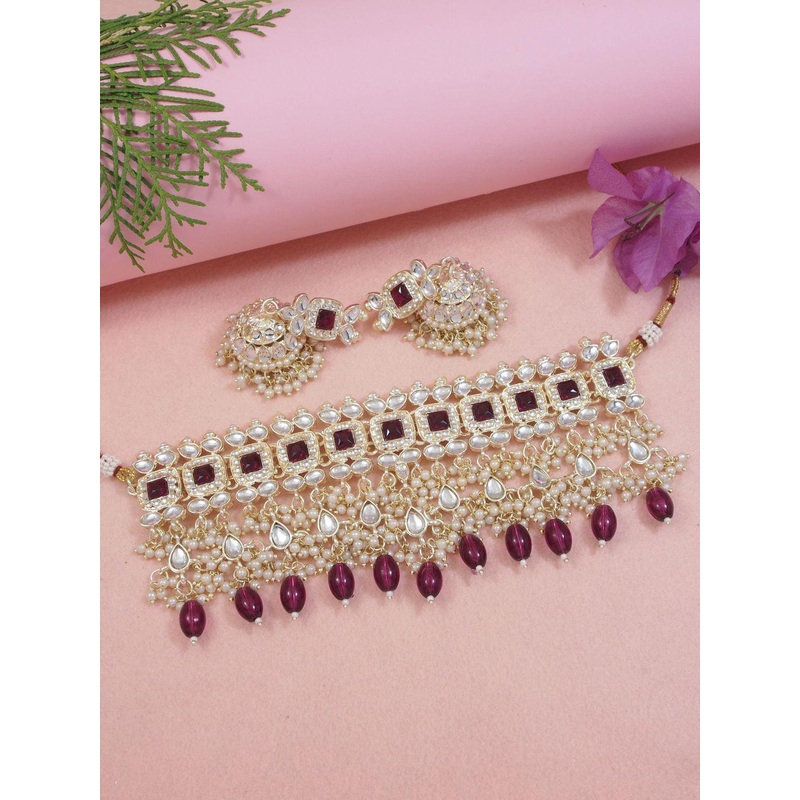 I Jewels Gold Plated Kundan & Pearl Bridal Traditional Jewellery Set
