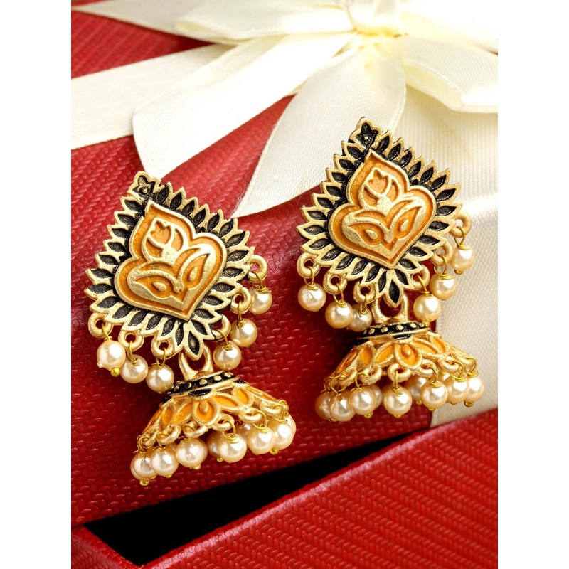 KARATCART Women Gold Plated Mustard Dome Shaped Jhumkas Earrings