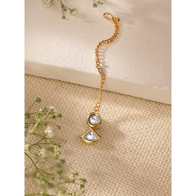 Priyaasi Women Gold-Plated Kundan Studded Maang Tikka Head Jewellery