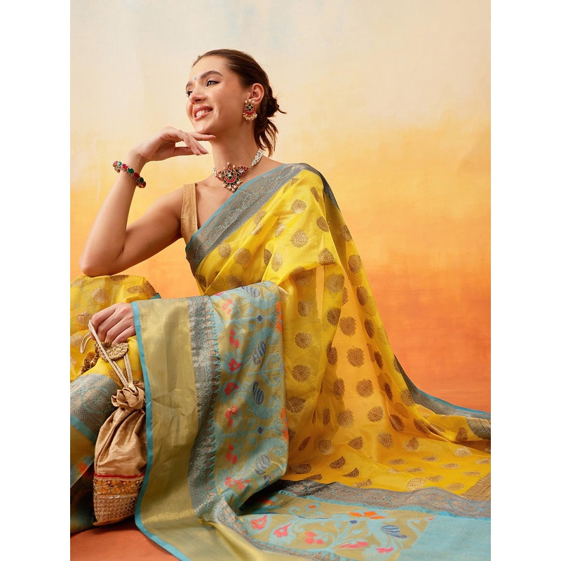 Silk Land Woven Design Zari Ready to Wear Banarasi Saree
