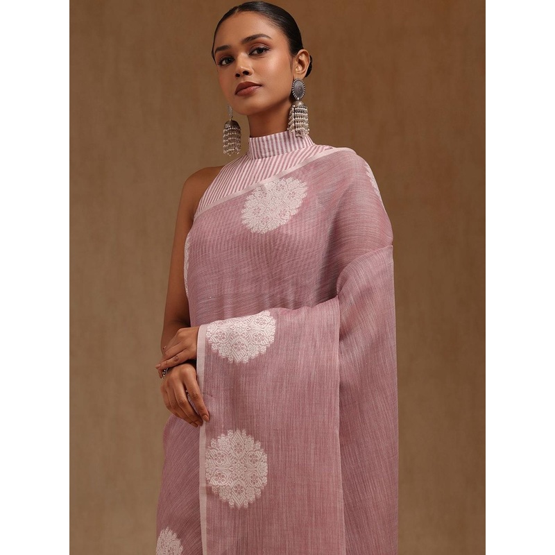 Soch Ethnic Motifs Solid Linen Saree With Woven Design  Border