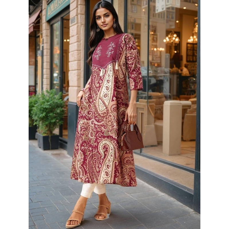SZN Paisley Printed Pure Cotton A-Line Kurta