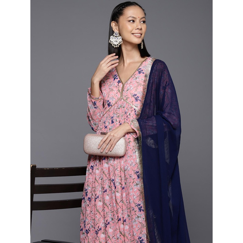 Varanga Abstract Printed Sequinned Georgette Anarkali Kurta with Dupatta