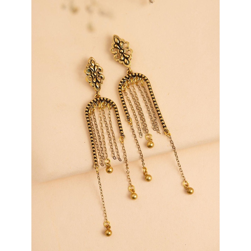 Voylla Fringes Fleur Gold Plated Quirky Drop Earrings