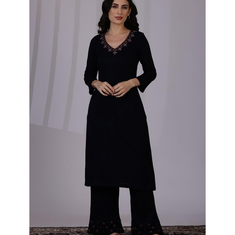 W Thread Work V-Neck A-line Kurta With Palazzo