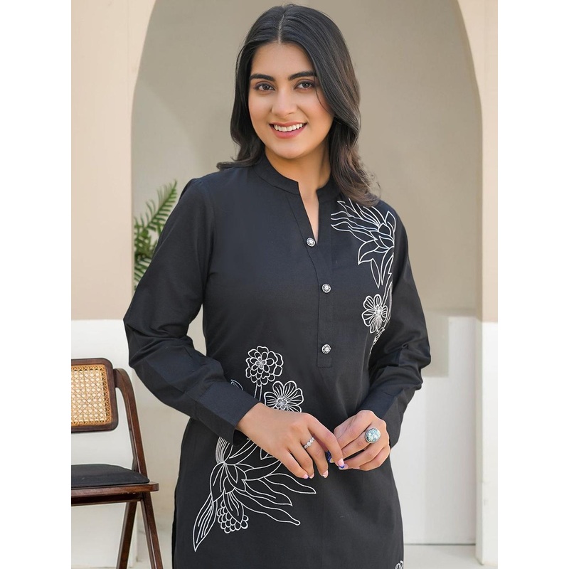 AADVIKA Women Floral Embroidered Cotton Kurta with Trousers